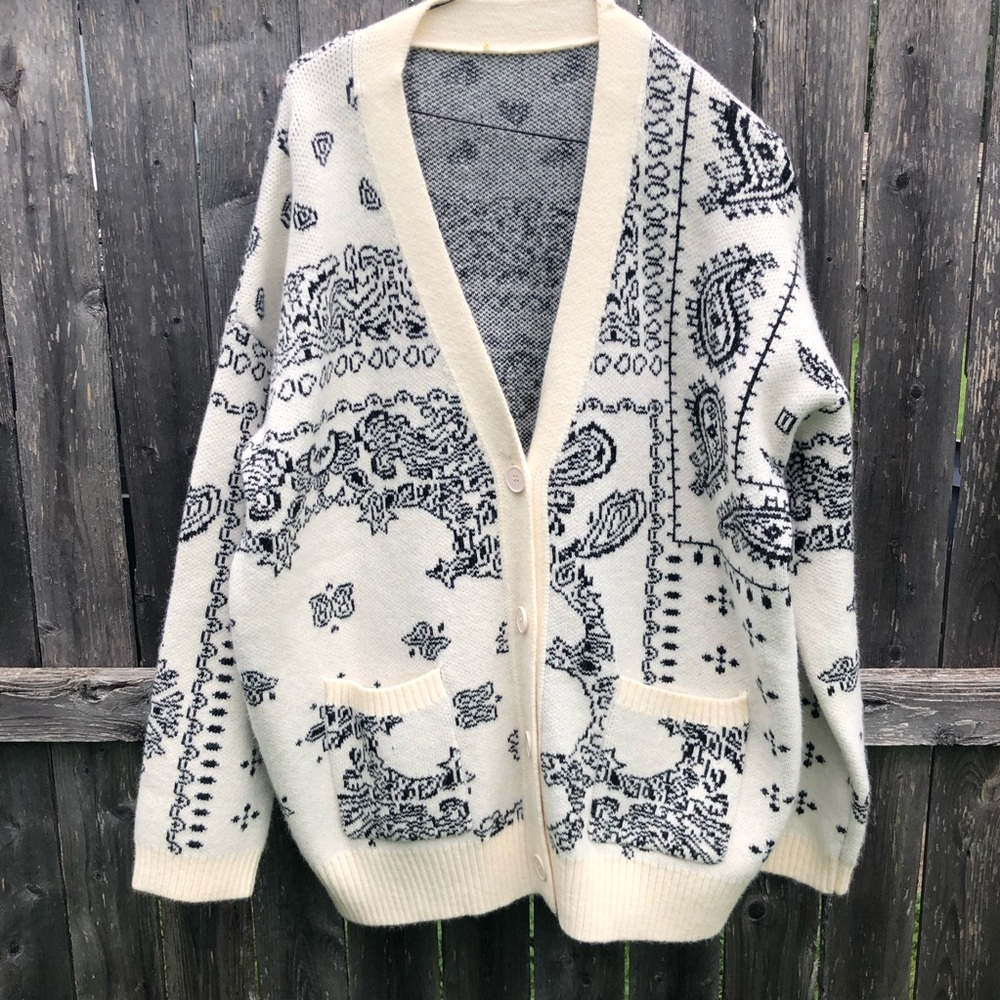 Bandanna print Paisley V-Neck Cardigan Sweater
